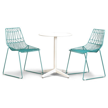 Ace 3 Piece Dining Set with Matte White Table, Matte Teal