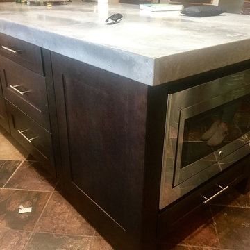 Customer created Whiskey Barrel Hood to compliment our 2tone Kitchen Design