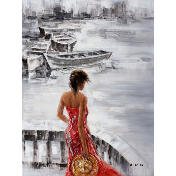 "Waiting at Sea" Hand Painted Canvas Art, 36"x48"