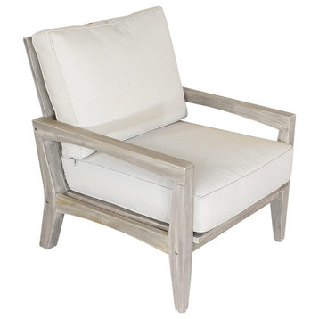 Comfortable Patio Lounge Chair, Driftwood Gray Teak Wood and Sunproof Cushions