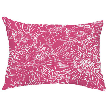 Zentangle 4 14"x20" Floral Decorative Outdoor Pillow, Pink