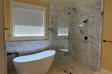 Example of a minimalist master ceramic tile bathroom design in Houston