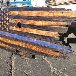 Blue line barn wood hand chiseled American flag - Paintings