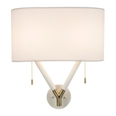 Blip Sconce In Brass & White Lacquer Finish With Pebble Silk Glow Shade