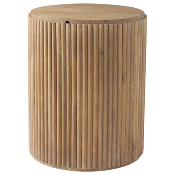 Terra 18Lx18Wx22H Light Brown Wood Fluted Round Side Table
