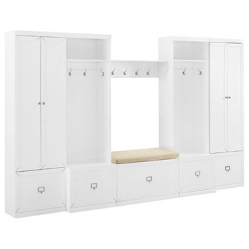 Bowery Hill 6-Piece Modern Wood/Linen Entryway Set in White/Tan