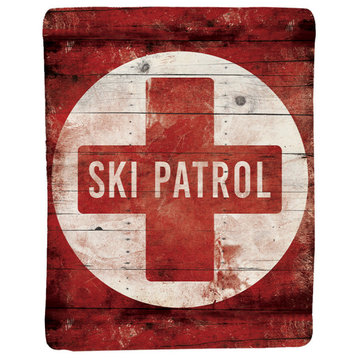 Red Ski Patrol Sherpa Throw Blanket