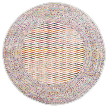 Round Colorful Wool And Sari Silk Sarouk Mir Handknotted Rug, 12'0" x 12'0"