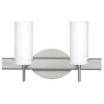 Besa Lighting - Besa Lighting 2SW-440307-LED-SN Copa 3 - 14.63" 10W 2 LED Bath Vanity - Copa is a timeless open cylinder of handcrafted glass, that demonstrates contemporary sensibilities. Our Opal glass is a soft white cased glass that can suit any classic or modern decor. Opal has a very tranquil glow that is pleasing in appearance. The smooth satin finish on the clear outer layer is a result of an extensive etching process. This blown glass is handcrafted by a skilled artisan, utilizing century-old techniques passed down from generation to generation. The vanity fixture is equipped with decorative lamp holders, removable finials, linear rectangular housing, and a removable low profile oval canopy cover. These stylish and functional luminaries are offered in a beautiful Chrome finish.  Mounting Direction: Horizontal  Shade Included: TRUE  Dimable: TRUE  Color Temperature:   Lumens: 450  CRI: +  Rated Life: 25000 HoursCopa 3 14.63" 10W 2 LED Bath Vanity Chrome Opal Matte GlassUL: Suitable for damp locations, *Energy Star Qualified: n/a  *ADA Certified: n/a  *Number of Lights: Lamp: 2-*Wattage:5w LED bulb(s) *Bulb Included:Yes *Bulb Type:LED *Finish Type:Chrome