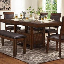 WICKHAM 6PCS CASUAL WALNUT STORAGE LEAF DINING TABLE SET CHAIRS BENCH - Dining Sets