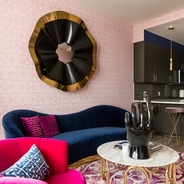 Magenta and Navy Pad Living Room & Kitchen