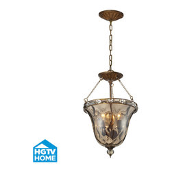Elk Lighting - Rippled Glass Bell Jar Bronze Pendant Lantern - Pendant Lighting