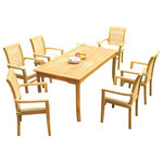 Teak Deals - 7-Piece Outdoor Teak Dining Set: 71" Rectangle Table, 6 Mas Stacking Arm Chairs - Set includes: 71" Rectangle Dining Table and 6 Stacking Arm Chairs.