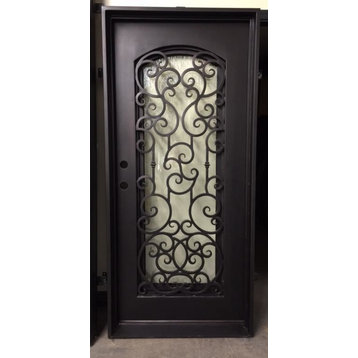 Custom 37"x81" Iron Door Square Top With Eyebrow Glass, Right Hand Inswing