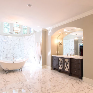 Free Standing Vanity with X Mullion Cabinets with Mirrored Panels