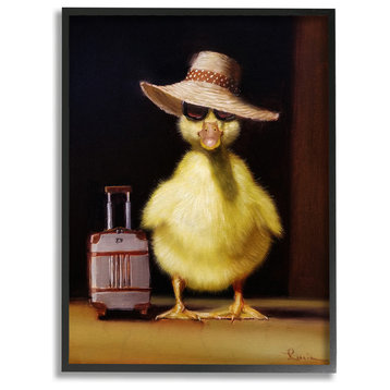 Little Vacation Chick Ready to Travel Painting Framed Giclee, 11"x14"