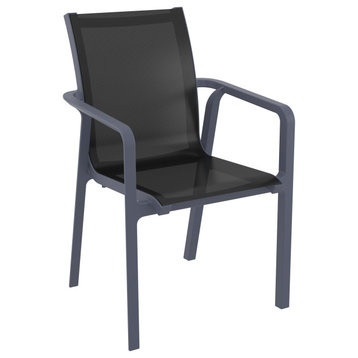 Pacific Sling Arm Chair, Set of 2, Dark Gray Frame/Black Sling