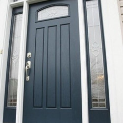 Black Front Door with decorative arch top window - Front Doors