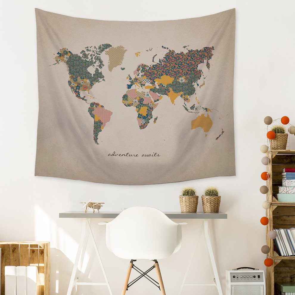 Stratton Home Decor "Adventure Await" Map Wall Tapestry