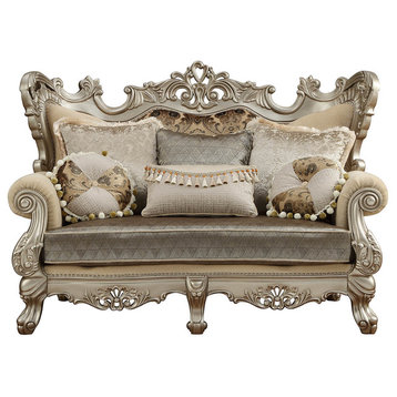 ACME Ranita Loveseat With 6 Pillows, Fabric and Champagne