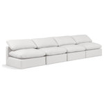 Meridian Furniture - Indulge Upholstered Modular Sofa, Cream, 4-Piece: 4 Armless Chair, Fiber Stuffed Vegan Leather - Experience ultimate comfort and style with our cream vegan leather Indulge Sofa. The luxurious vegan leather will elevate the aesthetic of any room. This sofa provides ample space for you to relax while its modular build offers the option of unlimited configurations. Whether you're looking to add a stylish element to your living room or a comfortable seating option to your bedroom, this sofa is the perfect choice.
