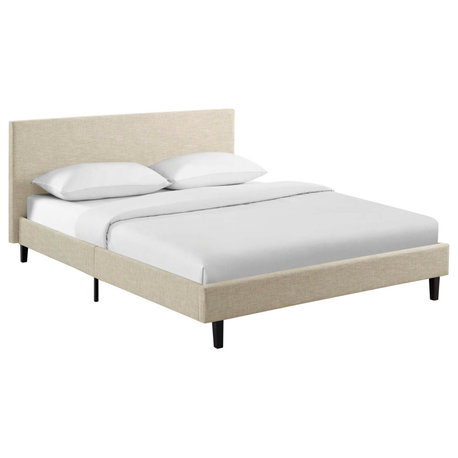 Anya Queen Upholstered Fabric Bed, Beige