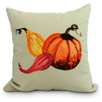 Gourd Pile Light Green Fall Print Outdoor Decorative Throw Pillow, 18"