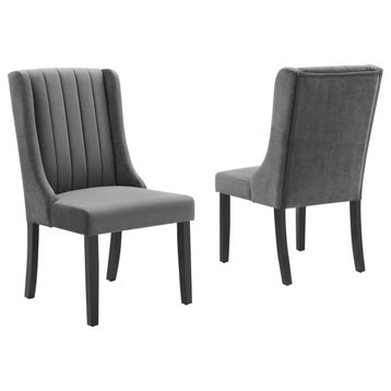 Side Dining Chair, Set of 2, Velvet, Grey Gray, Modern, Cafe Bistro Restaurant