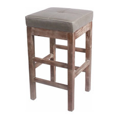 New Pacific Direct Inc. - Valencia Bonded Leather Counter Stool With Driftwood Legs, Vintage Gray - Bar Stools and Counter Stools