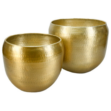Serene Spaces Living Brass-Look Aluminum Cachepot, Kit- 1 Small & 1 Large