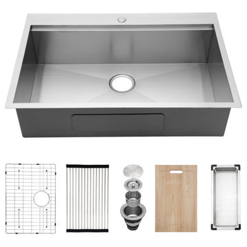 Topmount Workstation Single Bowl Stainless Steel Kitchen Sink, 30x22x9