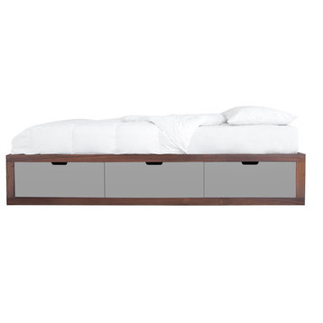 Nico & Yeye Zen Twin Bed with Drawers, Walnut, Gray