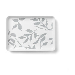 Menu Grey Leaves Rectangular Dish - Serving Dishes And Platters
