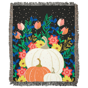 Pumpkin and Flowers Black Woven Blanket, 50x60