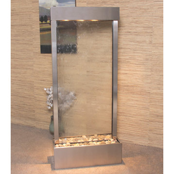 Harmony River Center Mount Water Fountain, Clear Glass, Stainless Steel, Lit Hoo