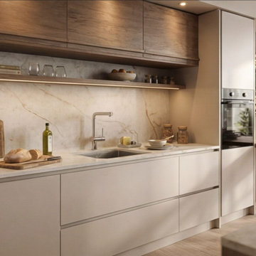 Two-Tone Kitchen Cabinets with Open Shelving
