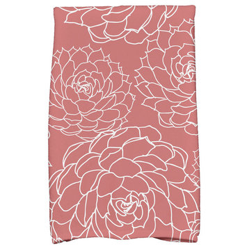 18x30", Olena Floral Print Hand Towels, Coral