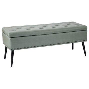 Upholstered Storage Bench,Accent Bench With PU Leather, Sage