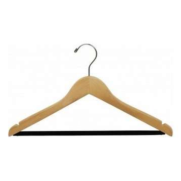 Wooden Suit Hanger With Velvet Bar, Natural/Chrome Finish, Box of 25