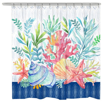 Blue Coastal Coral Shower Curtain