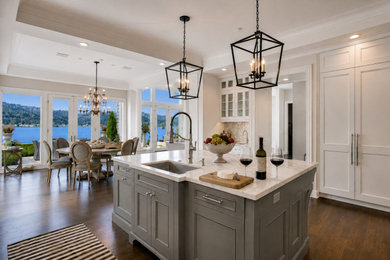 Kitchen - large contemporary kitchen idea with two islands