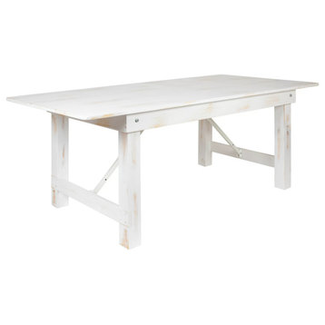 Farmhouse Folding Dining Table, Rectangular Tabletop, Antique Rustic White Stain