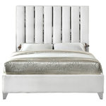 Meridian Furniture - Enzo Velvet Bed, White, Full - Create a bold yet welcoming sanctuary in your bedroom with this Enzo White Velvet Full Bed. The chrome channel design features velvet fabric upholstery for a sleek, glamorous look. The chrome legs provide support for the plank-style base, ensuring durability and long-lived beauty. Full slats are included, making setup easy and quick. No box spring is required with this bed, so you can use it with your choice of mattress.