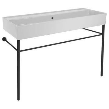 Double Ceramic Console Sink and Matte Black Stand, No Hole