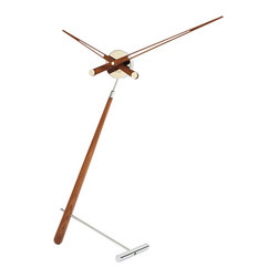 Pun N Table Clock in Steel and Lacquered Walnut Wood - Desk And Mantel Clocks
