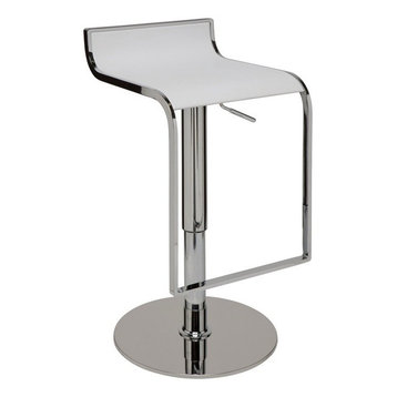 Alexander Adjustable Bar Stool, Modern Contemporary Counter Stool Leather, White