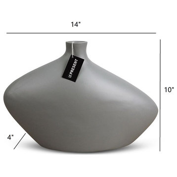 Bottle Ceramic Squatty Vase in Light Gray Matte 10"H