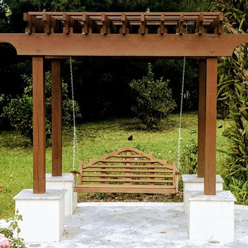Travertine Walkway with Cedar Arbor and Swing