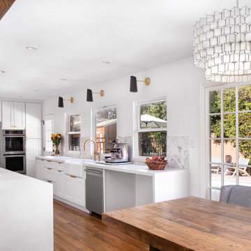 Transitional facelift for a kitchen, 2 bathrooms & the playroom in Sherman Oaks