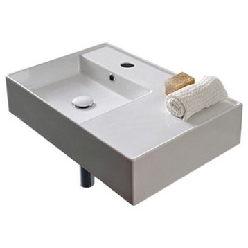 Ceramic Wall Mount or Vessel Bathroom Sinks With Counterspace, One Hole